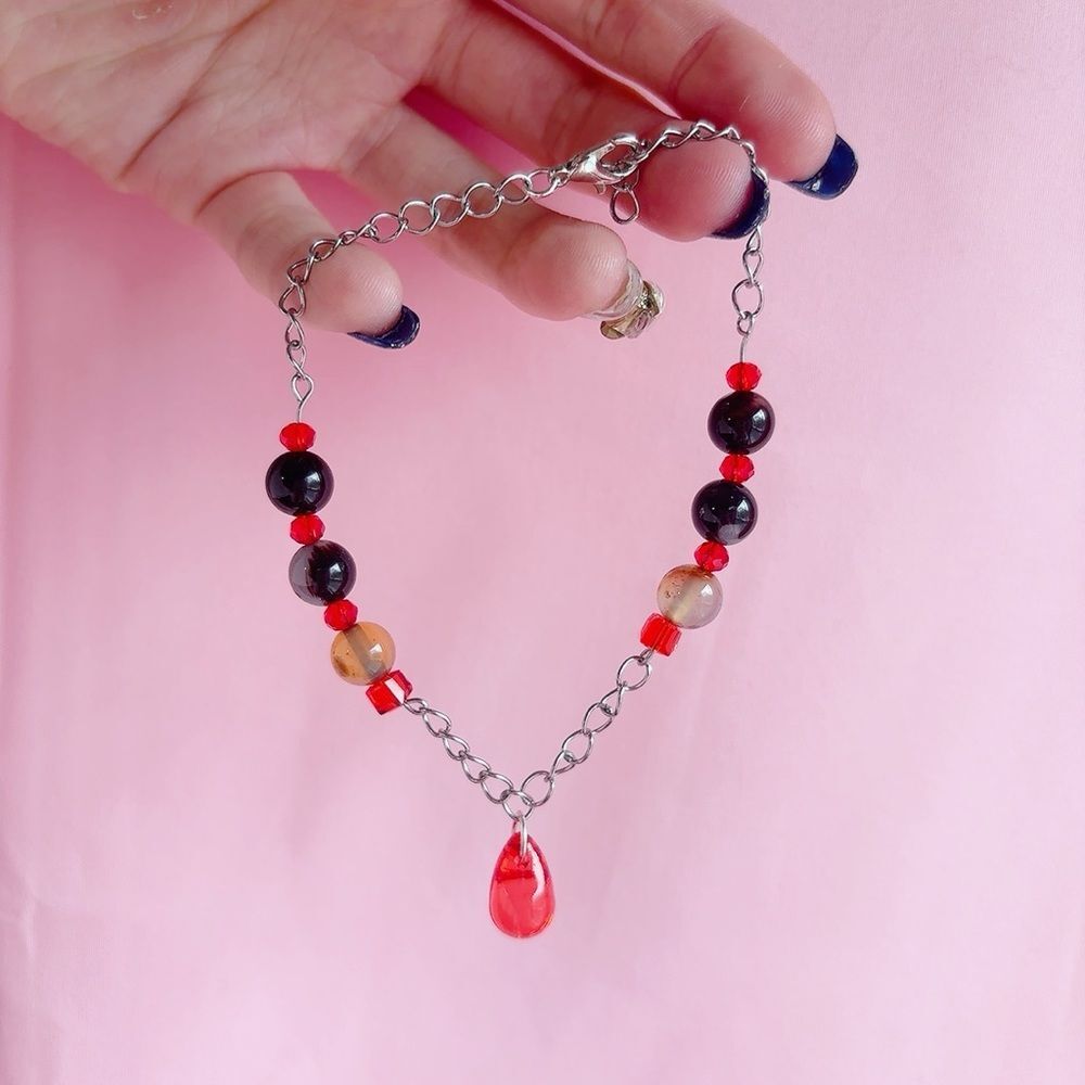 Handmade Vampire Set Earth Beads and Blood Crystal Chain Bracelet